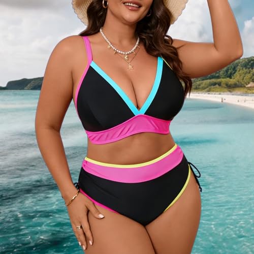 Tankini coloré taille haute masquant le ventre, maillot réglable - 3
