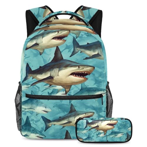 Sac d'école requins grande capacité pour ados, voyages et randonnées