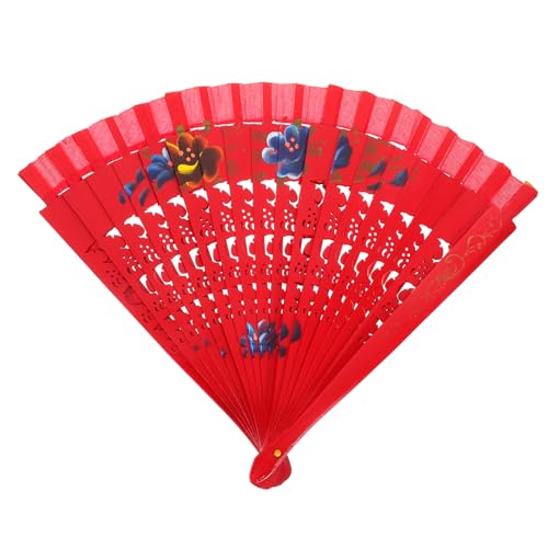 Vaguelly Ventaglio Spagnolo Pieghevole in Legno Rosso Motivo Traforato Doppia Faccia, Accessorio Per Danza Tradizionale e Decorazione Artistica Da Viaggio