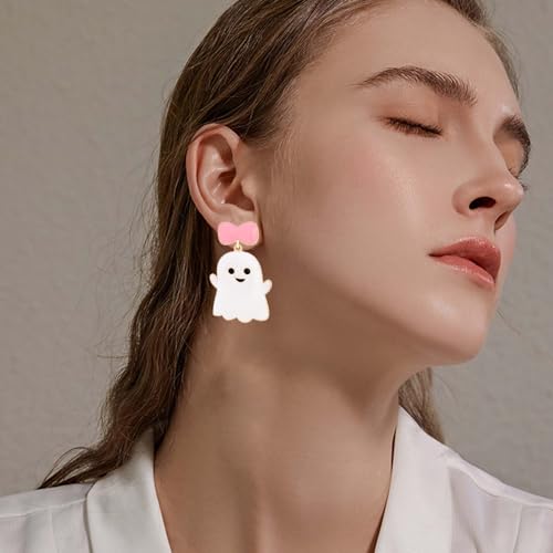 2026 Halloween Earrings for Women Dangle Double-sided Printed Gothic Ghost Earrings for Halloween Party Accessories (Bow Ghost) by suofrun - Used condition - Image 4