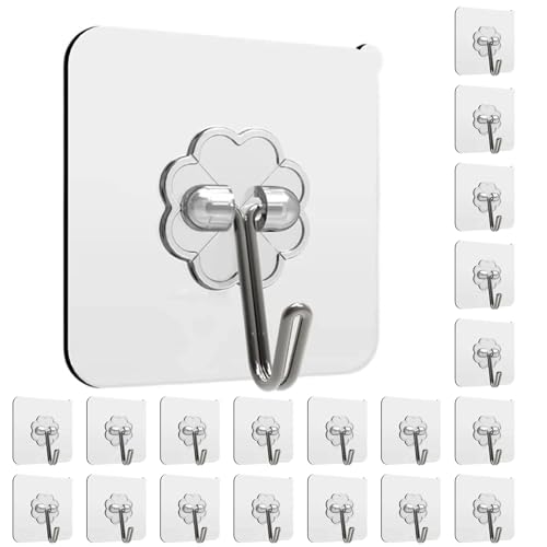 Image of Adhesive Hooks, 24 Pack Heavy Duty Sticky Hooks, Transparent Removable Adhesive Hooks for Hanging, Wall Hooks Can be Used for Kitchen Bathroom Shower Outdoor Home Improvement, Waterproof and Rustproof