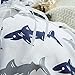BuLuTu Navy Blue/Grey Shark Queen Kids Duvet Cover White Cotton,Reversible Premium Sharks Full Girls Boys Bedding Sets with Zipper Closure and Ties,Funny Ocean Sea Theme,No Comforter