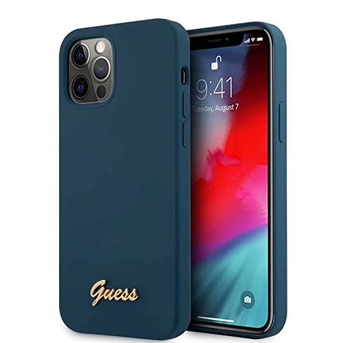 Guess GUHCP12LLSLMGBL Coque de Protection pour iPhone 12 Pro Max 6,7" avec Logo en métal Bleu