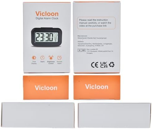 Vicloon Cyfrowy budzik przy łóżku, zegary z wyświetlaczem LED z regulowanym drzemki 12/24 godziny, temperatura, data, timer, sterowanie światłem, przenośne budziki do sypialni, domu, biura, kuchni