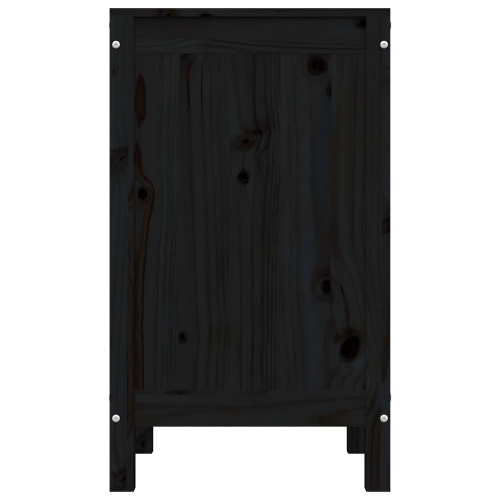 Wäschetruhe Schwarz 44x44x76 cm aus massivem Kiefernholz mit Deckel Gasdruckfeder, Wäschebehälter und Wäschesortierer für Bad, Schlafzimmer und Waschküche