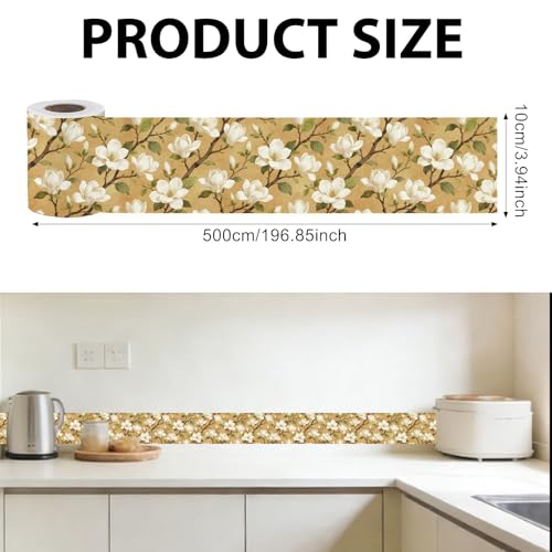 Cenefa autoadhesiva de flores para pared de salón 197x5 cm 3