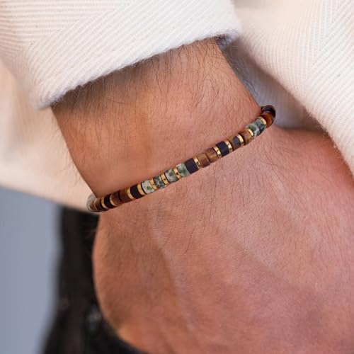 Sistble Bracelet for Dad, Dad Gifts from Son Daughter Natural Stone Beaded Bracelets for Men Father's Gift Tiger Eye Jasper Bead Bracelet Christmas Birthday Gift Handmade Braided Jewelry — view 3