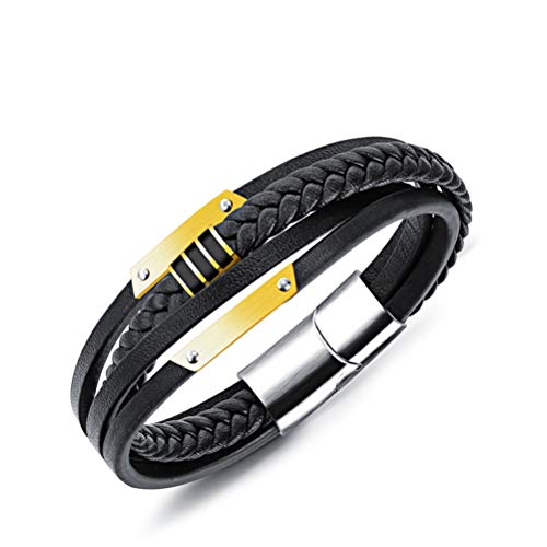 Pulsera De Cuero para Hombre, Multi-Capa De Moda Masculina Cresta Tejidas Pulseras, Personal Broche De Acero Inoxidable Pulsera De Oro, Exclusivo Brazalete Pulsera Joyería Accesorios Regalo Festival