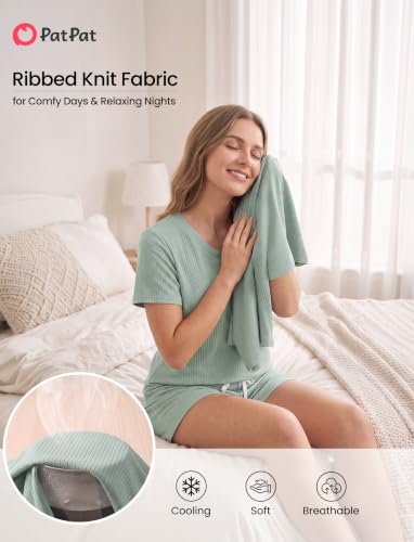 PATPAT Womens Ribbed Knit Pajamas Sets 2 Piece Lounge Sets Casual Pjs Green, XL - image 6