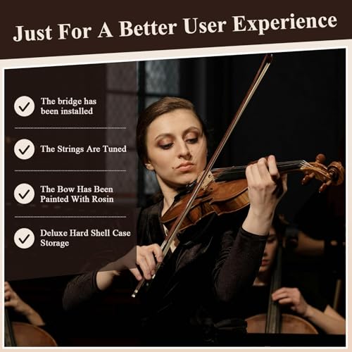 Image of PHOENIX Violin 1 /2 Size Set, Fiddle Solid Wood for professional Beginners Adults Kid with Ironwood Octagonal Bow & Rosewood Bow Extra strings & Bridge, 2 Rosins, Tuner, Mute, Case (Natural, 1 /2)