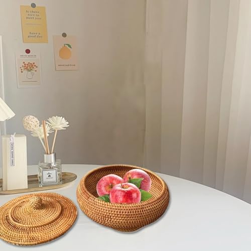 Boîte décorative de bureau en rotin naturel tressé avec couvercle - 3