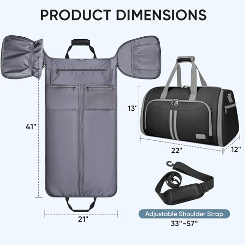 BALEINE Garment Bags for Travel, Water Resistant Carry on Suit Bag | 2 in 1 Duffel Bag, Heavy-Duty 900D Oxford Fabric, Wrinkle-Free Storage, Adjustable Shoulder Strap, Multiple Storage Pockets - image 2