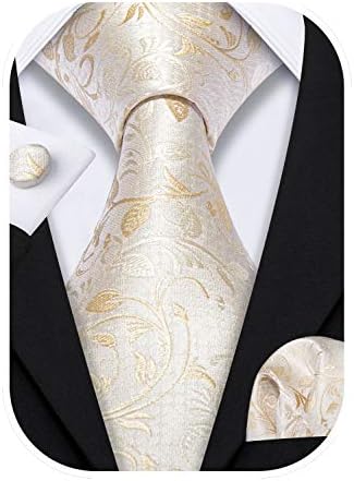 Barry.Wang Flower Ties for Men Silk Necktie Set with Handkerchief Cufflink Wedding Business