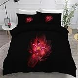 Funda Nordica Cama 105 - Juego de Funda Nordica 200x200, Negro Microfibra Juego de Cama 3 Piezas, Flores Transpirable Fundas Edredon con 2 Fundas Almohada 50x75