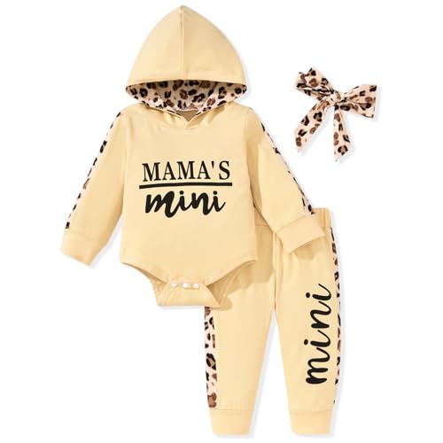 Image of MINIFEIKO Baby Girl Long Sleeve Infant Hoodie Romper Pants Outfit
