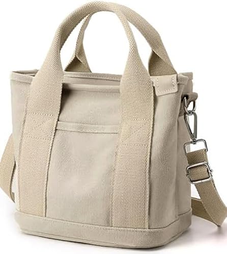 Image of Small Tote Bag with Zipper, 2024 Canvas Multi-Pocket Crossbody Bag Shoulder Bag Satchel Hobo Bag Messenger Bag