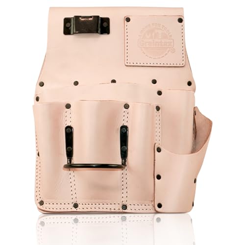 Graintex Drywall Pouch Heavy Duty Top Grain Leather Steel Hammer Holder Drywall Tool Belt Framers Tool Pouch Construction Carpenter Electricians Ideal for Tradesmen (Natural Left Handed)