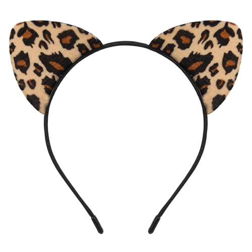 Alonekiss Fluffy Cheetah Leopard Ears Headband - Cheetah Print Ears Cat Cheeta Costume Accessories for Women Adult for Halloween (Gold)