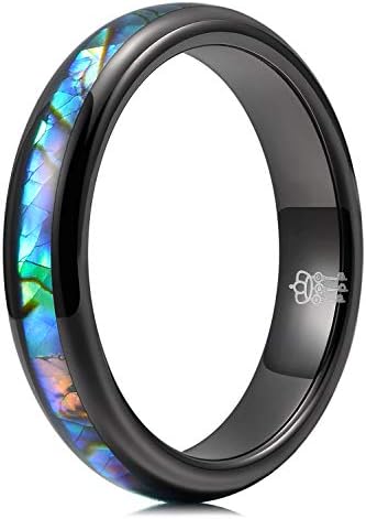 THREE KEYS JEWELRY Women 4mm Wedding Bands Tungsten Abalone Shell Inlay Viking Carbide Ring with Jewels Polished Infinity Unique for Her Black size 7