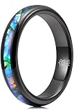 THREE KEYS JEWELRY Women 4mm Wedding Bands Tungsten Abalone Shell Inlay Viking Carbide Ring with Jew