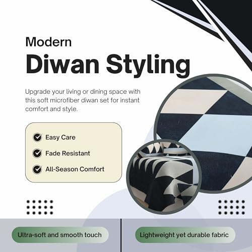 Image of Diwan Bedsheet Set of 8 Pieces with 1 Single Bedsheet, 2 Bolster Cover, 5 Cushion Covers | 100% Microfiber for Living Room Dining Hall