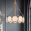 KSANA Gold Chandelier 3-Light, Drum Pendant Light Fixtures, Modern Farmhouse Dining Room Light Fixture, Adjustable E26 Hanging Pendant Lighting for Kitchen Island, Living Room, Entryway