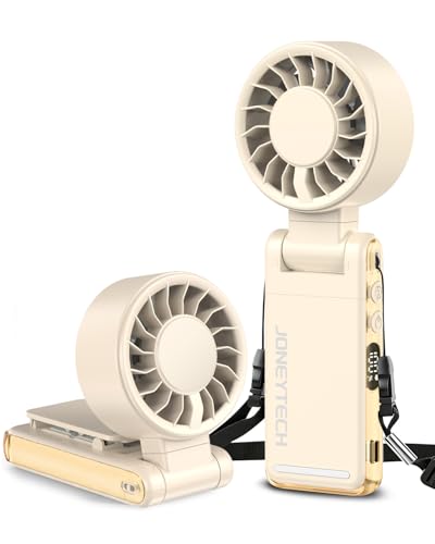 Joneytech Ventilateur portable rechargeable, haute vitesse avec écran LED, réglable à 360°, 5 vitesses, pour la maison, le bureau, la chambre à coucher, l'extérieur (crème)