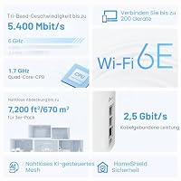 TP-Link Deco XE75 Pro Mesh WLAN Set (3 Pack), Wi-Fi 6E AXE5400 Tri-Band Router & Repeater, 1× 2.5G Port + 2× 1G Ports für Jede Einheit, empfohlen für Häuser mit 4-7 Schlafzimmern, WPA3 – Ansicht 3