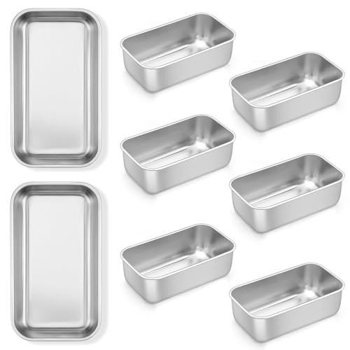 TeamFar Mini forma de pão, 8 peças de formas de aço inoxidável para assar pão, forma de pão de 16 x 8 cm para pão caseiro, bolo de carne, bolo e brownies, não tóxica, pode ir ao forno e à máquina de