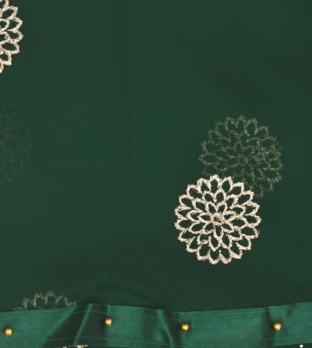 Image of YOUTHQUAKE Golden Floral Embroidery Work Chiffon Dupatta for Womens & Girls with Fancy Moti Lace