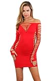  MISS NOIR Damen Kleid elastisch und flexibel tragbar Einheitsgröße mit Langärmliges Clubwear Partykleid B6043-RD