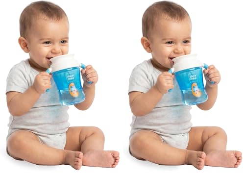 Image of Mee Mee 360 Spout Trainer Sipper 240 ml | Dual Handle, Anti-Leak & Spillproof Sippy Cup for Toddlers | Non-Toxic & BPA-Free | Dust Cover | Lightweight & Easy Grip Handles (Blue) (Pack of 2)