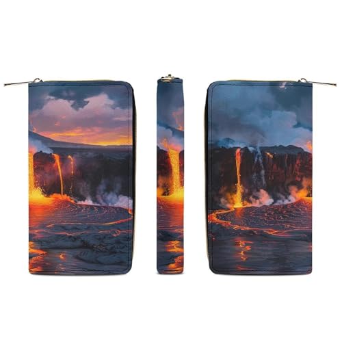 Kilauea Volcano Print Long Wallet for Women Men PU Leather Card Holder Organizer with Zipper Coin Pocket & Cash Slots3