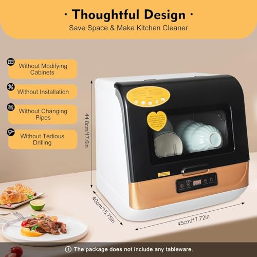 Countertop Dishwasher - Touch Control, 75°C Auto-drying, Removable Filter, Automatic, Apartments, Office - No Installation Needed - Image 3