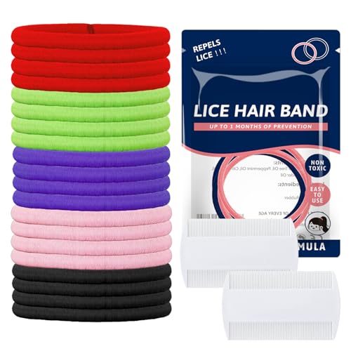 XAVURO 20 Piezas Gomas para el Pelo Antipiojos para Niños, con 2 Peines de Dientes Finos Extra para Combatir Piojos, Accesorio Elástico Colorido para Prevenir la Infestación de Piojos
