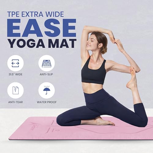 Image of JASPO Ease Yoga Mat 6mm Extra Wide with Carry Strap & Bag, Non-Slip Anti-Skid Exercise Mat, Non-Toxic Latex-Free, Lightweight & Tear-Resistant Workout Mat for Yoga, Pilates, Meditation & Home Gym (6ft X 2.62ft) (Dark Pink)