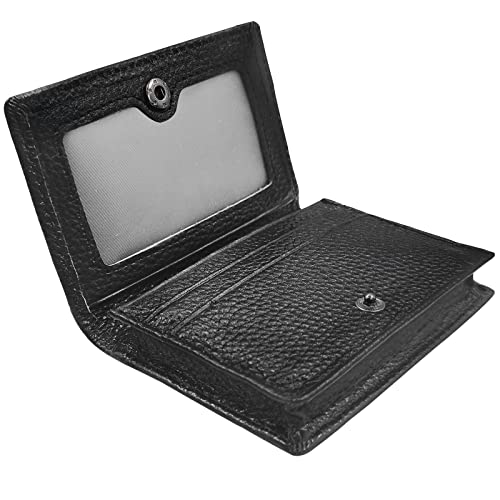 Outrip Genuine Leather Business Card Holder Name Card Case Credit Card Wallet with ID Window RFID Blocking (Black2)