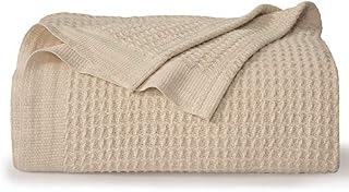 Bedsure 100% Cotton Thermal Blanket - 405GSM Soft Blanket in Waffle Weave