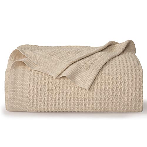 Bedsure 100% Cotton Thermal Blanket - 405GSM Soft Blanket in Waffle Weave