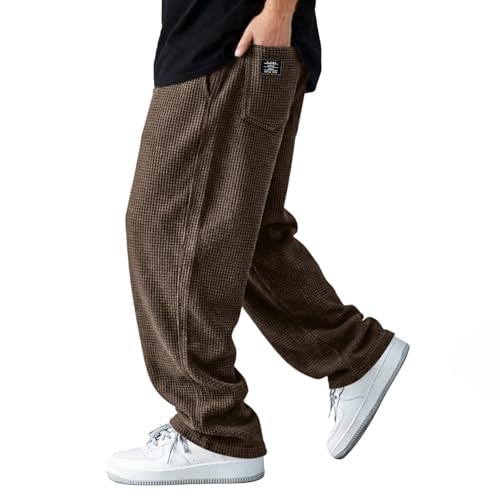 Generico Pantalones de chándal para hombre Y2K Streetwear Cintura elástica con cordón Bolsillos Laterales Pantalones Casual Baggy para deporte y tiempo libre Pantalones de Samurai japonés, marrón, 3XL