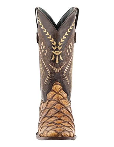 Ferrini Men's Bronco Pirarucu Print Square Toe Leather Heeled Western Boots, Cigar, 11 #TOP2