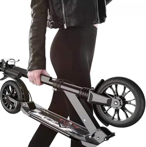 Adult Scooter Adult Kick Scooter with Big Wheels and Handbrake Disc Double Suspension Folding Travel Scooter with Carry Bag - Supports 220Lbs