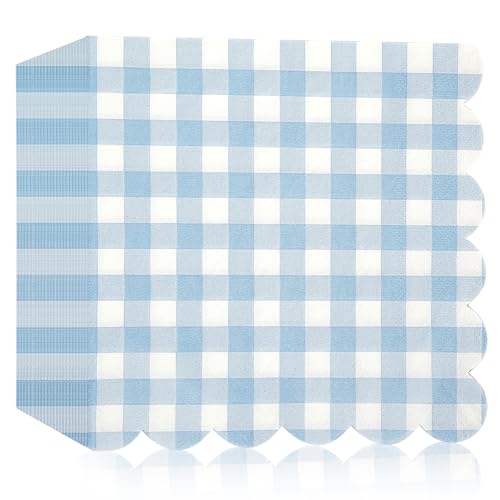 Lot de 40 serviettes de table jetables en papier vichy - Bleu - Pour cocktail, mariage, fête, prénatale, anniversaire - 33 x 33 cm