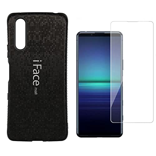 モザイク版 iFace mall Xperia 10 III 10 III Lite 用 ケース & 強化ガラスフィルムセット 2点 SOG04 SO-52B XQ-BT44 テンマークスリー カバー ストラップホール 指紋防止 画面保護 フィルム (ブラ