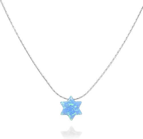 Collar con estrella de David de ópalo, chapado en oro o plata de ley, gargantilla Magen David azul o blanca, collar judío minimalista de Israel