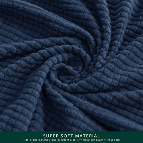 Chun Yi 3 Piece Stretch Armchair Sofa Cover, 1 Seater Couch Slipcover With One Separate Backrest And Cushion With Elastic Band, Checks Spandex Jacquard Fabric(Small,Dark Blue) #TOP5