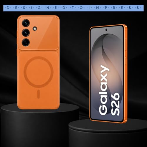 Image of SHINESTAR Luxury Matte Glass Magnetic Phone Case for Samsung Galaxy S26 5G | Wireless Charging Support | Camera Lens Protection | Shockproof Slim Protective Back Cover | Orange