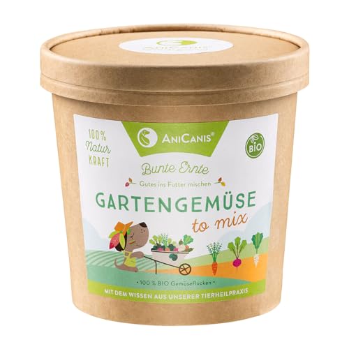 AniCanis Bio Gartengemüse Gemüseflocken für Hunde - Gemüse Flocken getrocknet - Karotten, Zucchini, Spinat, Pastinake, Rote Beete - Barf Flockenfutter - 175g