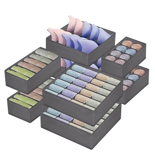 Mezzar Juego de 8 Organizadores para Cajones de Ropa Interior, Organizador de Armario con Compartimentos, Caja de Almacenaje Plegable No Tejidos para Calcetines Corbatas Bufandas- Gris
