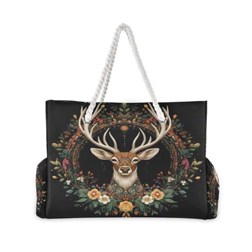 Large Beach Bags Totes Canvas Tote Shoulder Bag Milu Deer Water Resistant Bags for Gym Travel Daily2